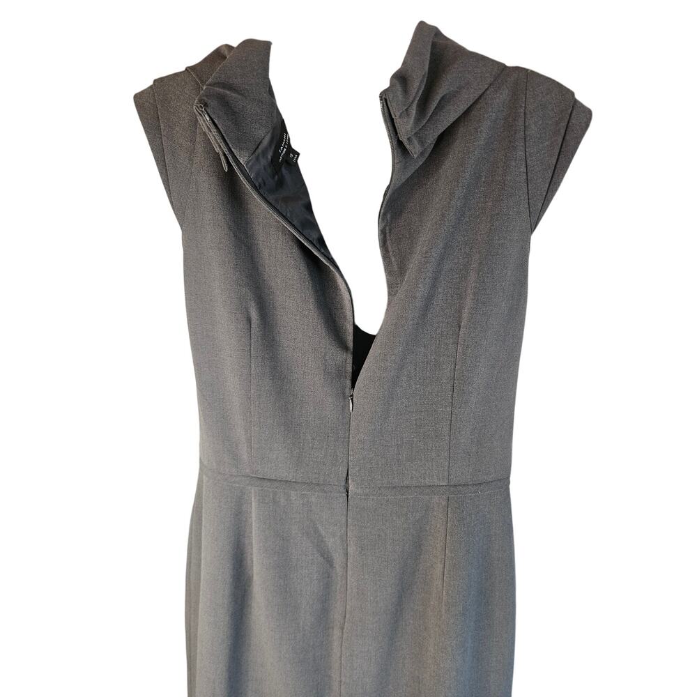 Tahari Gray Sleeveless Dress Sz 10 Cowl Neck Zip Up Back Slit Back - Picture 6 of 8